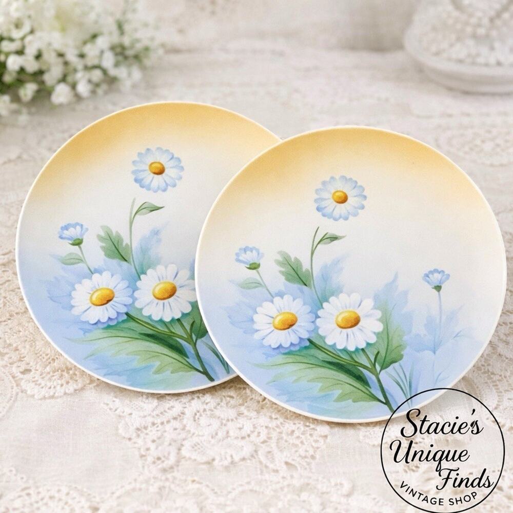 Vintage Meito Japan blue daisy salad plates, hand painted, set of 2